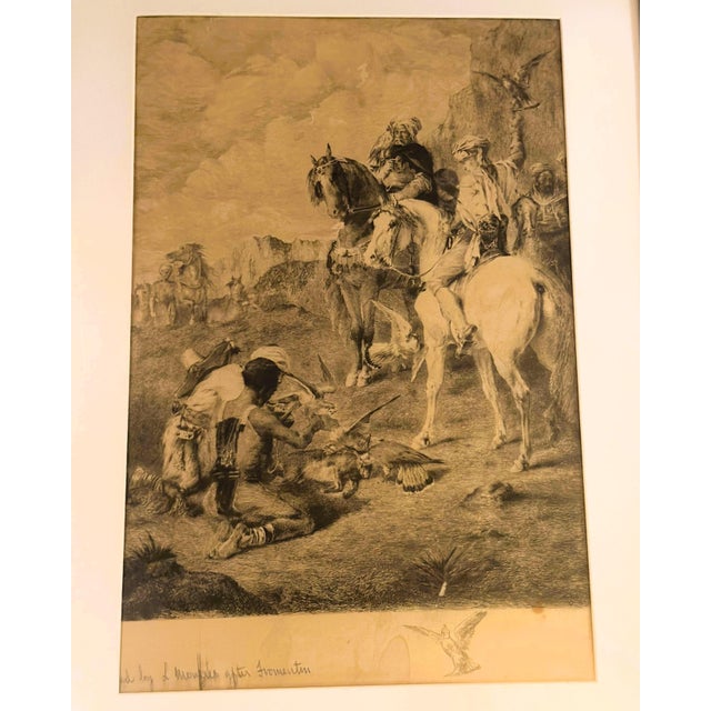 Realism Antique Etching by French Artist Louis Monziès After Eugene Fromentin - Orientalist Falconry Equestrian For Sale - Image 3 of 17