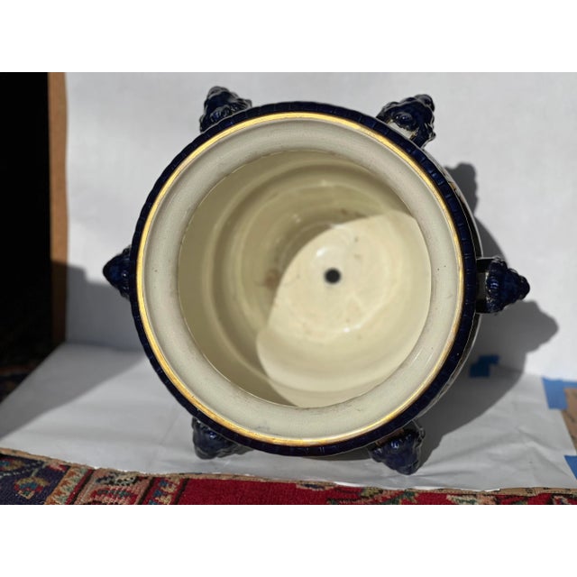 Ceramic 19th Century Vintage Minton Majolica Lion Head Handled Ascetic Jardiniere For Sale - Image 7 of 8