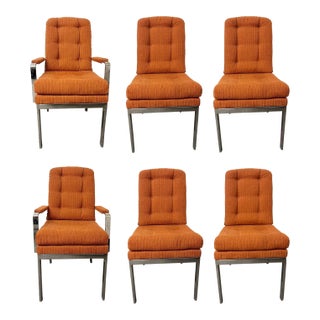 6 Chrome Base Milo Baughman Style Dining Chairs, Mid Century Modern For Sale