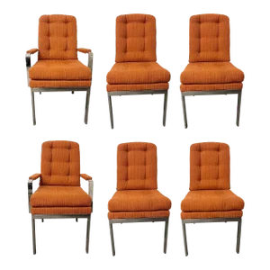 6 Chrome Base Milo Baughman Style Dining Chairs, Mid Century Modern