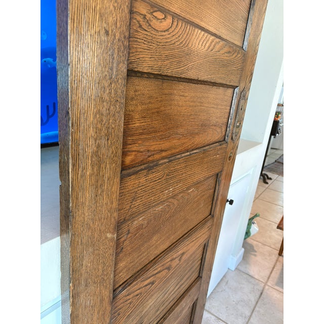 Wood Antique Solid Oak Five Panel Interior Door Architectural Salvage For Sale - Image 7 of 13