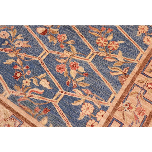 1990s Boho Chic Ziegler Blue Tan Hand-Knotted Wool Rug - 8'0'' X 10'0'' For Sale - Image 5 of 8