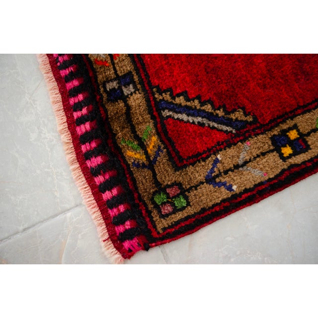 Hand Knotted Small Turkish Rug. Organic Wool 1960's Entryway Decor DoorMat, Accent Rug - 21'' X 45'' For Sale - Image 10 of 12