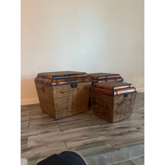 Tan Set of Three Vintage Nesting Bamboo Boxes, Organic Modern Design For Sale - Image 8 of 8