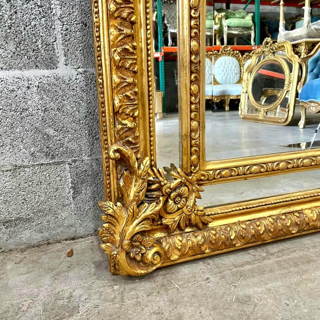 Baroque Rococo Floor Mirror – Gold Leaf Finish With Angel Carvings, 6.6 Ft Tall Statement Mirror For Sale - Image 4 of 9