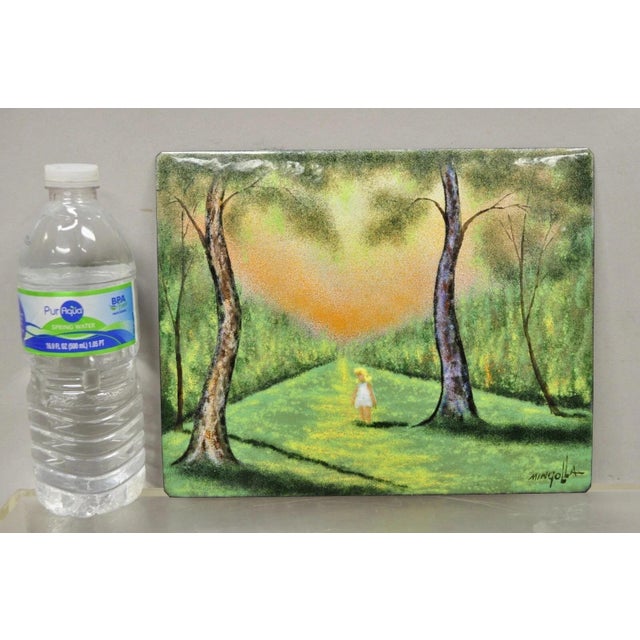 Dom Dominic Mingolla Enamel on Copper Girl in Green Forest and Tall Trees 8 x 10. Item features enamel on copper painting,...