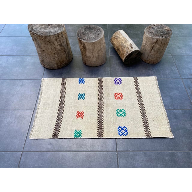White Kurdish Small Neutral Floor Kilim Rug For Sale - Image 8 of 10