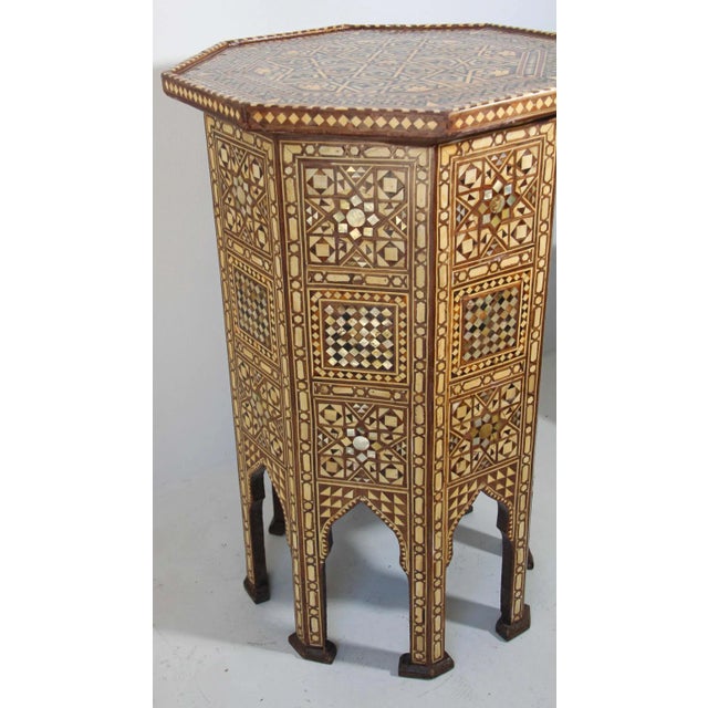 Islamic Moorish Moroccan Octagonal Pedestal Tables Inlaid with Mosaic Marquetry - A Pair For Sale - Image 3 of 13