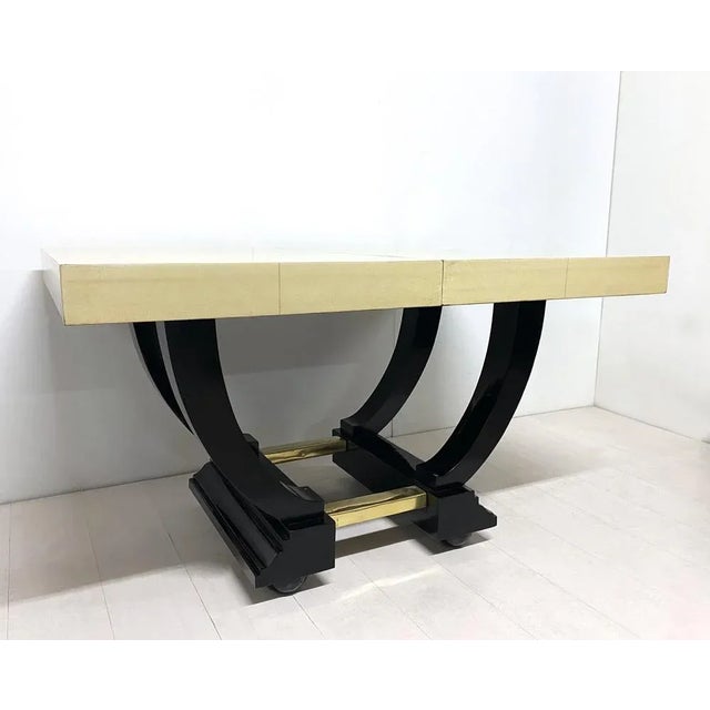 Art Deco Style Dining Table in Parchment, Ebony and Brass, 1930s For Sale - Image 3 of 8