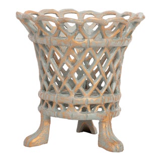 Verde Green/Gold Lattice Footed Planter Large For Sale