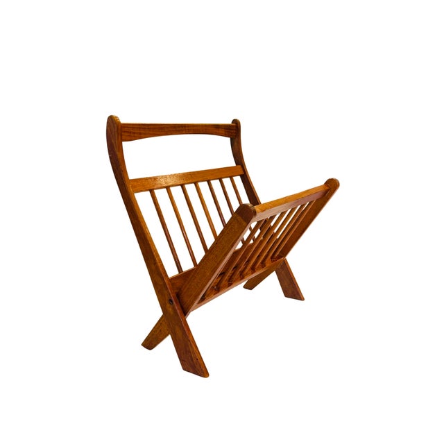 Wood Vintage Danish Modern Teak Folding Magazine Rack | Mid-Century Scandinavian Magazine Stand | Attributed to Ernest Sohn for Etco For Sale - Image 7 of 9