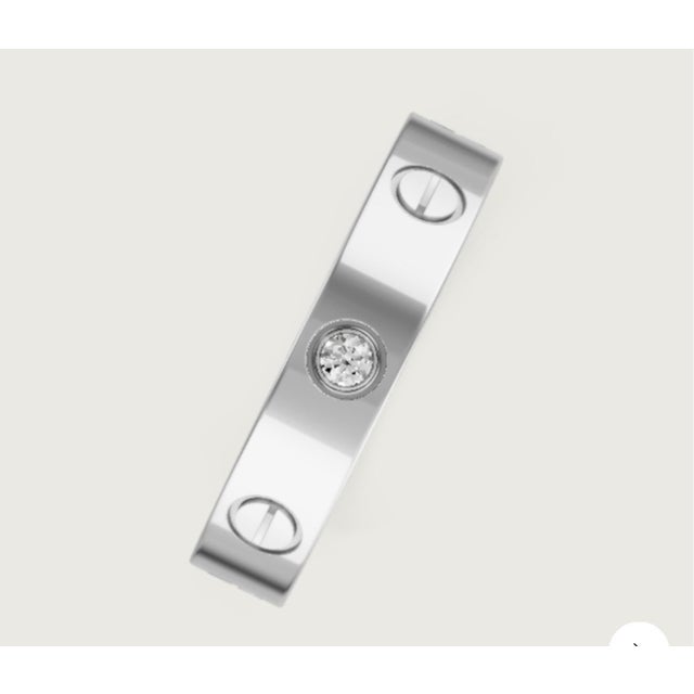 Silver Authentic Classic Cartier "Love Ring" One Diamond Ring 18 Kt White Gold, 46 For Sale - Image 8 of 18