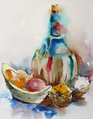 Eve Nethercott, Still Life With Chianti (P3.23), Watercolor on Paper