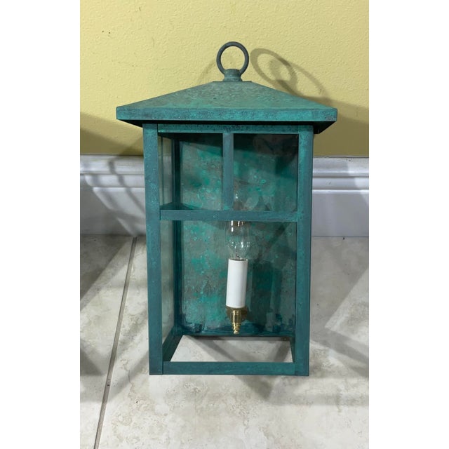 1970s Vintage Pair of Solid Brass Outdoor Wall Lanterns – 13”h X 7”.5w X 7”.5d For Sale - Image 5 of 18