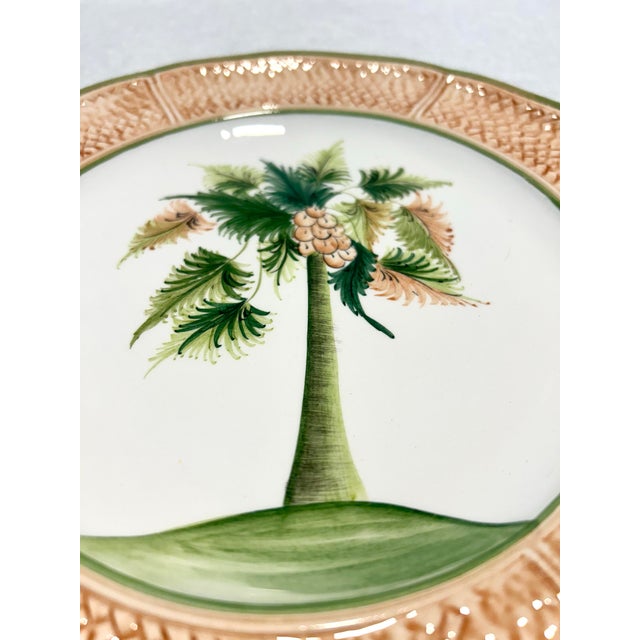 VIETRI MCM Vietri Italian Wickerweave Border Tropical Coconut Palm Tree Porcelain Plates - A 3 Piece Set For Sale - Image 4 of 6