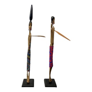 Handcrafted African Female Ndebele Beaded Figures, Pair For Sale