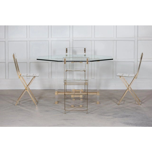 Hollywood Regency French Hollywood Regency Acrylic Glass, Brass & Glass Dining Table by Pierre Vandel, 1970s For Sale - Image 3 of 11