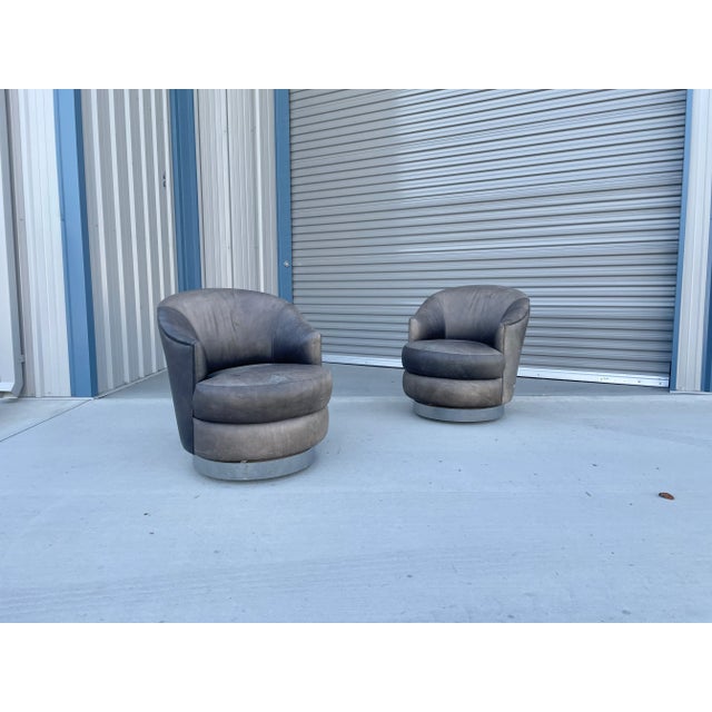Vintage Leather Chrome Swivel Chairs by J Robert Scott- a Pair For Sale - Image 13 of 13