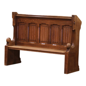 19th Century French Gothic Revival Carved Oak Church Pew Bench