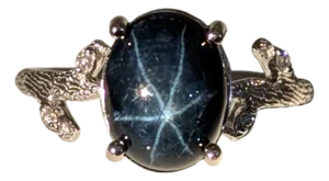 3.7ct Star Sapphire Ring With Natural Diamond Accents: Solid 14k Gold, 10x8mm, Size 6.75