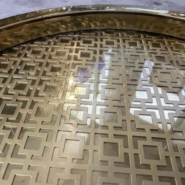 Brass 1960s Mid-Century Modern Brass and Glass Round Italian Serving Tray For Sale - Image 8 of 10