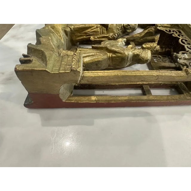 Antique Chinese Gilt Carved Wood Wall Panel, Battle Scene Relief For Sale - Image 13 of 15