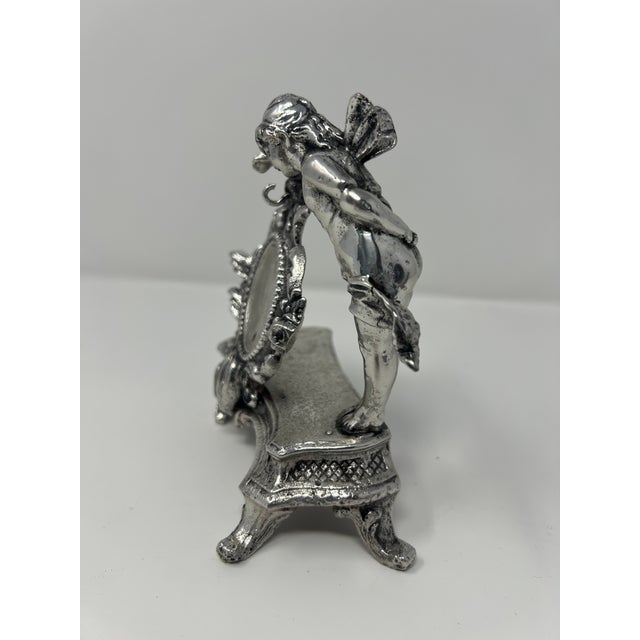 Vintage Neoclassical Winged Figure Pocket Watch Holder in Silvered Me For Sale - Image 4 of 7