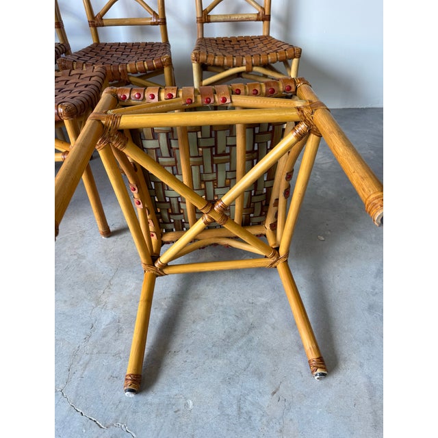 Vintage McGuire-Style Boho Chic Coastal Rattan & Leather Dining Chairs – Set of 8 For Sale - Image 11 of 12