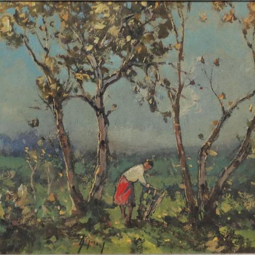 Modern Lorenzo Gignous, Peasant at Work, 20th Century, Oil on Board, Framed For Sale - Image 3 of 10