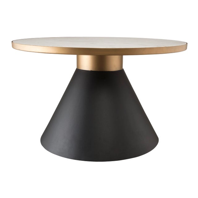 Brimming with refinement, this eye-catching design shows off an elevated white marble top elegantly bordered in gold and...