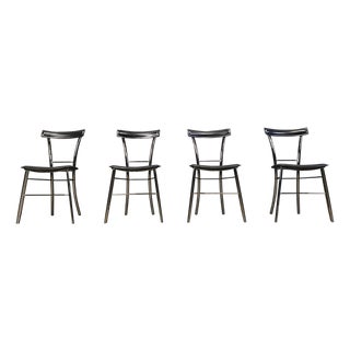Vintage Black Leather Dining Chairs from Arrben, Italy, 1980s, Set of 4 For Sale