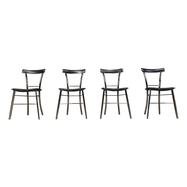 Vintage Black Leather Dining Chairs from Arrben, Italy, 1980s, Set of 4 For Sale