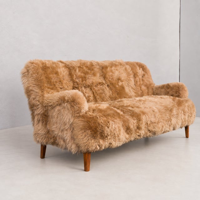 Three-Seater Sofa in Long Sheepskin by Peter Hvidt & Orla Mølgaard-Nielsen for Fritz Hansen For Sale - Image 3 of 12