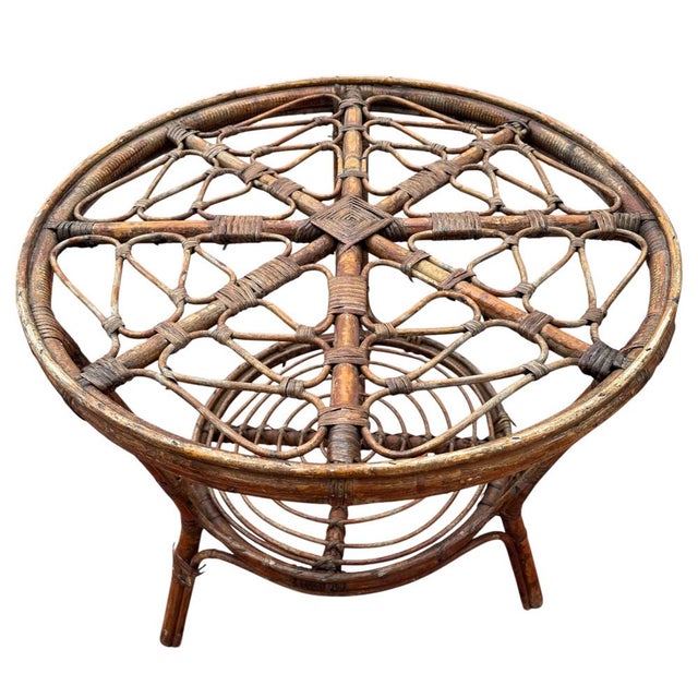 Vintage Rattan Round Table, 1950s For Sale - Image 13 of 13