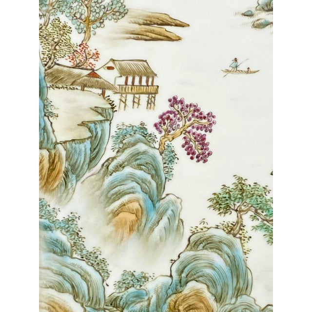 1980s Chinoiserie Hand Painted Famille Rose Porcelain Panel 67.25" H For Sale - Image 5 of 11