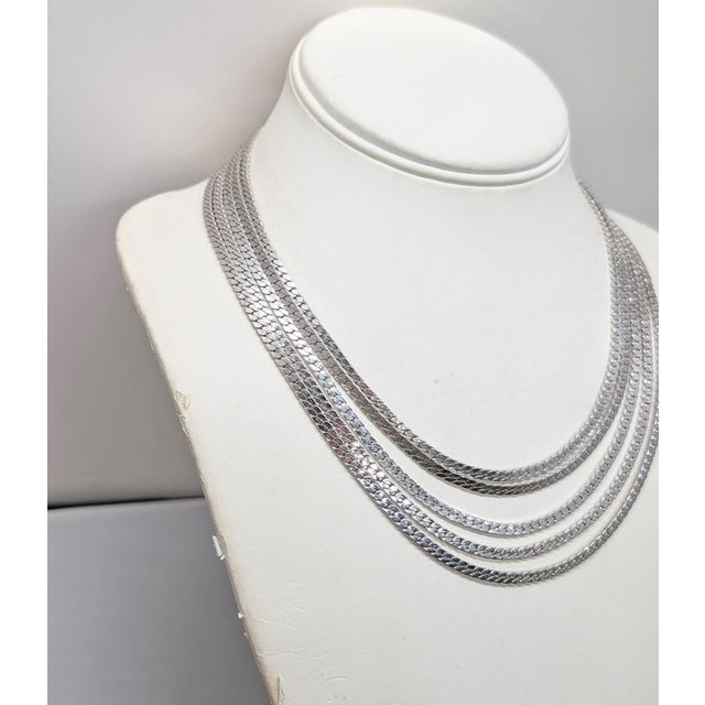 Mid-Century Modern Vintage 1970s Signed Monet Rhodium Plated Multi-Strand Necklace For Sale - Image 3 of 5