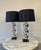 Pair of Chrome Ball Table Lamps in the Style of Kovacs with black shades Very modern and luxe chrome lamps done in the...