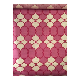 Raspberry Pink Amanda Nesbit Quatrefoil Print "Alannah Ii" Linen Fabric - 9 Yards For Sale