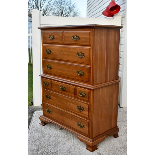 Vintage (1950's) Chest on Chest has a Traditional Style. The Wood is Solid Cherry. The Chest has Six Drawers and Bracket...
