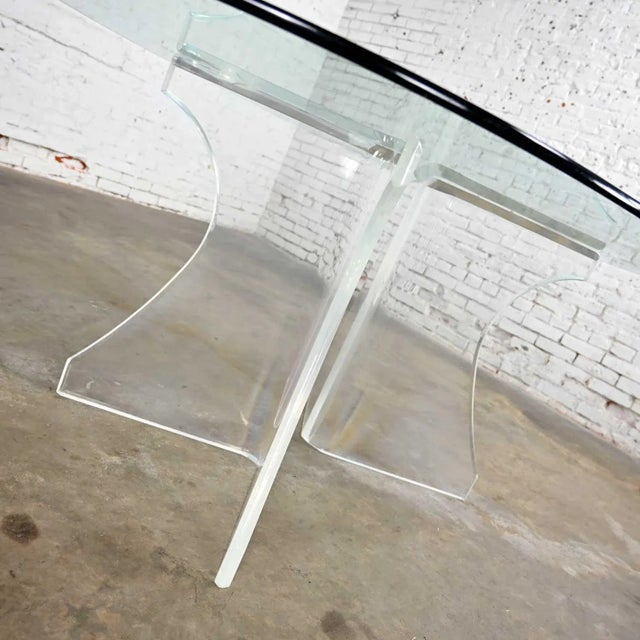 Vintage Modern to Hollywood Regency or Art Deco Dining Table Lucite Sculptural Base Oval Glass Top For Sale - Image 12 of 18