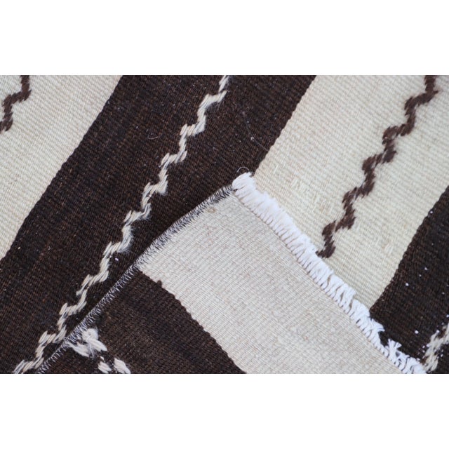 1980s Tribal White Striped Kilim Rug For Sale - Image 4 of 11