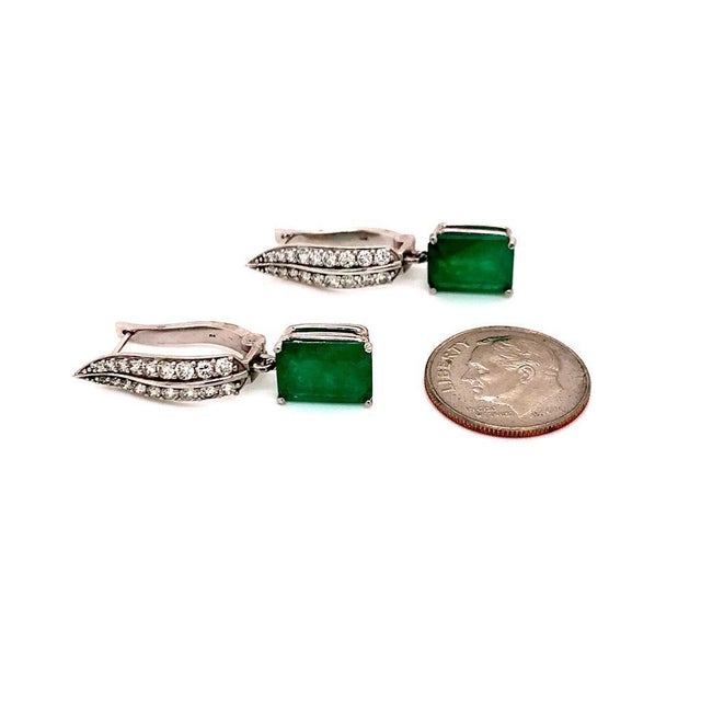 Diamond Emerald Earrings 4.74 TCW 14 Karat White Gold Certified For Sale - Image 4 of 12