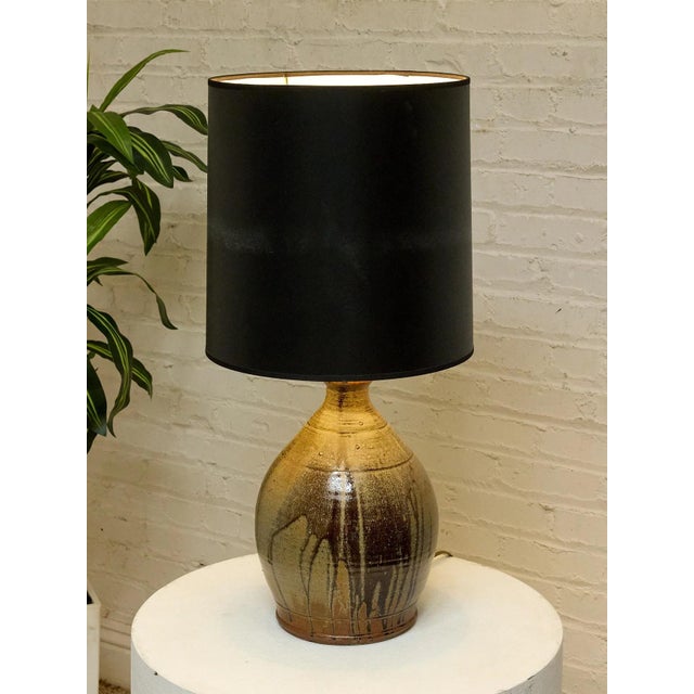 Vintage Boho Chic Drip Glaze Table Lamp With Black Shade For Sale - Image 4 of 11