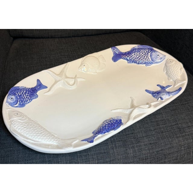 Mid-Century Modern Vintage Mid-Century Modern Bassano Italy Majolica Ceramic Oval Fish Platter For Sale - Image 3 of 6
