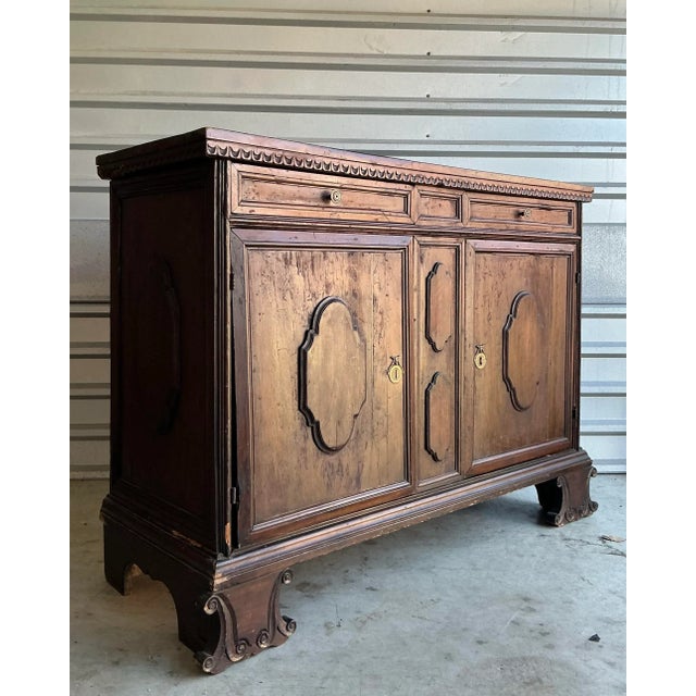 Coffee Vintage Boho 18 Century Tuscan Walnut Buffet For Sale - Image 8 of 11
