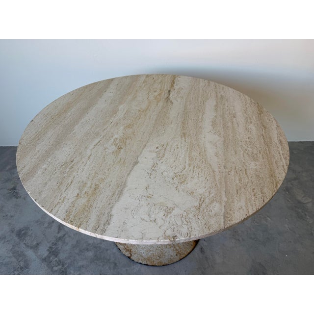 Vintage Tulip Metal Base Dining Table With Italian Travertine Top – Outdoor For Sale - Image 4 of 12