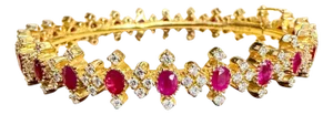 Natural Ruby & 5 Ct Diamond Bangle/Bracelet in 22 Karat Yellow Gold 29.4 Grams