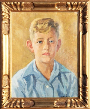 Hans Christian Barenholdt Figurative Yellow and Blue-Toned Realistic Impressionist Portrait of a Boy, 1940s