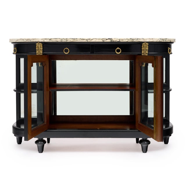French Louis XVI Style Ebonized Mahogany Buffet Vitrine With Calacatta Marble, Circa 1880 For Sale - Image 4 of 9