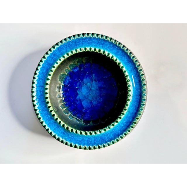 Blue Rimini Blue Glazed Ceramic Art Bowl with Broken Glass Inlay, 1960s For Sale - Image 8 of 12